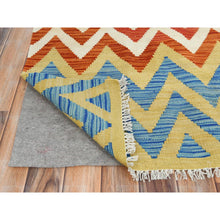 Load image into Gallery viewer, 6&#39;6&quot;x9&#39;3&quot; Colorful, Afghan Kilim with Zig Zag Pattern Flat Weave, Veggie Dyes Organic Wool Hand Woven, Reversible Oriental Rug FWR489510