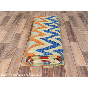 6'6"x9'3" Colorful, Afghan Kilim with Zig Zag Pattern Flat Weave, Veggie Dyes Organic Wool Hand Woven, Reversible Oriental Rug FWR489510