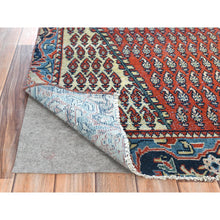 Load image into Gallery viewer, 3&#39;7&quot;x9&#39;3&quot; Tomato Red, Pure Wool, Vintage Persian Serab with Small Repetitive Boteh Design, Hand Knotted, Worn Down, Distressed Look, Wide Runner Oriental Rug FWR489966