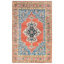 Load image into Gallery viewer, 3&#39;10&quot;x6&#39;2&quot; Burnt Orange Afghan Peshawar with Bakshaish Design, Hand Knotted Pure Wool, Natural Dyes Oriental Rug FWR490362