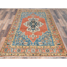 Load image into Gallery viewer, 3&#39;10&quot;x6&#39;2&quot; Burnt Orange Afghan Peshawar with Bakshaish Design, Hand Knotted Pure Wool, Natural Dyes Oriental Rug FWR490362