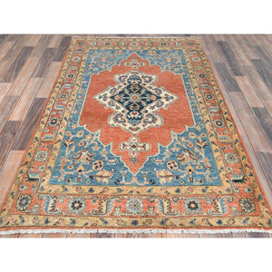 3'10"x6'2" Burnt Orange Afghan Peshawar with Bakshaish Design, Hand Knotted Pure Wool, Natural Dyes Oriental Rug FWR490362