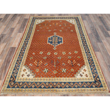 Load image into Gallery viewer, 3&#39;10&quot;x6&#39; Cinnamon Red, Hand Knotted, Special Kazak with Medallion Design, Organic Wool, Natural Dyes Oriental Rug FWR490596