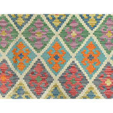 Load image into Gallery viewer, 10&#39;2&quot;x12&#39;9&quot; Colorful, Veggie Dyes Shiny Wool Hand Woven, Afghan Kilim with Geometric Design Flat Weave, Reversible Oriental Rug FWR490746