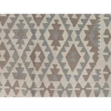 Load image into Gallery viewer, 4&#39;9&quot;x6&#39;5&quot; Ivory, Veggie Dyes Organic Wool Hand Woven, Afghan Kilim with Geometric Elements Flat Weave, Reversible Oriental Rug FWR490968