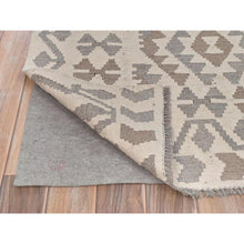 Load image into Gallery viewer, 4&#39;9&quot;x6&#39;5&quot; Ivory, Veggie Dyes Organic Wool Hand Woven, Afghan Kilim with Geometric Elements Flat Weave, Reversible Oriental Rug FWR490968