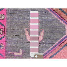 Load image into Gallery viewer, 3&#39;7&quot;x10&#39;1&quot; Mocha Brown with Pink, Vintage Persian Heriz, Geometric Medallions, Hand Knotted Pure Wool, Bohemian, Clean, Worn Down, Wide Runner Oriental Rug FWR491082