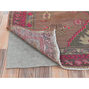 4'7"x8'2" Pink, Hand Knotted, Bohemian Northwest Persian with a Distinct Abrash, Professionally Cleaned, Worn Down, Pure Wool Oriental Rug FWR491178