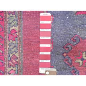 4'7"x8'2" Pink, Hand Knotted, Bohemian Northwest Persian with a Distinct Abrash, Professionally Cleaned, Worn Down, Pure Wool Oriental Rug FWR491178