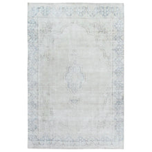 Load image into Gallery viewer, 6&#39;3&quot;x9&#39;6&quot; Ivory, Worn Wool Hand Knotted, Old Persian Kerman Cropped Thin Distressed Look, Oriental Rug FWR491658