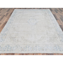 Load image into Gallery viewer, 6&#39;3&quot;x9&#39;6&quot; Ivory, Worn Wool Hand Knotted, Old Persian Kerman Cropped Thin Distressed Look, Oriental Rug FWR491658