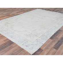 Load image into Gallery viewer, 6&#39;3&quot;x9&#39;6&quot; Ivory, Worn Wool Hand Knotted, Old Persian Kerman Cropped Thin Distressed Look, Oriental Rug FWR491658