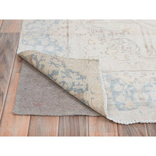 Load image into Gallery viewer, 6&#39;3&quot;x9&#39;6&quot; Ivory, Worn Wool Hand Knotted, Old Persian Kerman Cropped Thin Distressed Look, Oriental Rug FWR491658