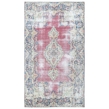 Load image into Gallery viewer, 3&#39;9&quot;x7&#39; Vine Red, Vintage Persian Kerman Sheared Low, Distressed Look Worn Wool Hand Knotted, Oriental Rug FWR491676