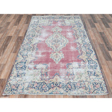 Load image into Gallery viewer, 3&#39;9&quot;x7&#39; Vine Red, Vintage Persian Kerman Sheared Low, Distressed Look Worn Wool Hand Knotted, Oriental Rug FWR491676