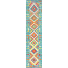 Load image into Gallery viewer, 2&#39;7&quot;x12&#39;9&quot; Colorful, Soft Wool Hand Woven, Afghan Kilim with Geometric Design Natural Dyes, Flat Weave Reversible, Runner Oriental Rug FWR493092