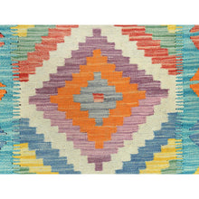 Load image into Gallery viewer, 2&#39;7&quot;x12&#39;9&quot; Colorful, Soft Wool Hand Woven, Afghan Kilim with Geometric Design Natural Dyes, Flat Weave Reversible, Runner Oriental Rug FWR493092