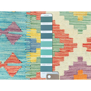 2'7"x12'9" Colorful, Soft Wool Hand Woven, Afghan Kilim with Geometric Design Natural Dyes, Flat Weave Reversible, Runner Oriental Rug FWR493092