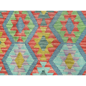 10'1"x13'1" Colorful, Hand Woven Afghan Kilim with Geometric Design, Vegetable Dyes Flat Weave, Soft Wool Reversible, Oriental Rug FWR493482