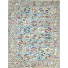 Load image into Gallery viewer, 8&#39;8&quot;x11&#39;9&quot; Light Blue, Vegetable Dyes Dense Weave, Extra Soft Wool Hand Knotted, Afghan Super Kazak with Geometric Medallions, Oriental Rug FWR493638