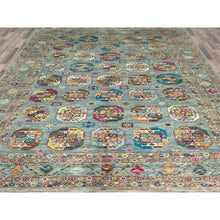 Load image into Gallery viewer, 8&#39;8&quot;x11&#39;9&quot; Light Blue, Vegetable Dyes Dense Weave, Extra Soft Wool Hand Knotted, Afghan Super Kazak with Geometric Medallions, Oriental Rug FWR493638