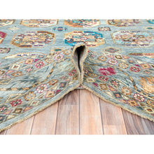 Load image into Gallery viewer, 8&#39;8&quot;x11&#39;9&quot; Light Blue, Vegetable Dyes Dense Weave, Extra Soft Wool Hand Knotted, Afghan Super Kazak with Geometric Medallions, Oriental Rug FWR493638