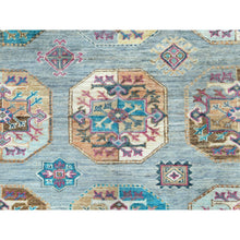 Load image into Gallery viewer, 8&#39;8&quot;x11&#39;9&quot; Light Blue, Vegetable Dyes Dense Weave, Extra Soft Wool Hand Knotted, Afghan Super Kazak with Geometric Medallions, Oriental Rug FWR493638