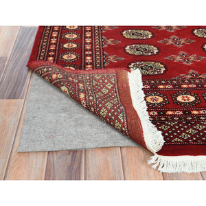 4'x6'3" Deep and Rich Red, Mori Bokara with Geometric Medallions Design, Extra Soft Wool Hand Knotted, Oriental Rug FWR494508