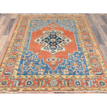 Load image into Gallery viewer, 4&#39;1&quot;x5&#39;9&quot; Coral Red, Afghan Peshawar with Serapi Heriz Design, Natural Dyes Densely Woven, Pure Wool Hand Knotted, Oriental Rug FWR495036