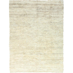 10'1"x14'1" Beige, Undyed Natural Wool Hand Knotted, Shaggy Moroccan Exotic Texture, Oriental Rug FWR495390