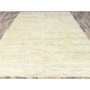 10'1"x14'1" Beige, Undyed Natural Wool Hand Knotted, Shaggy Moroccan Exotic Texture, Oriental Rug FWR495390