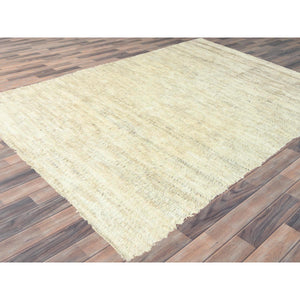 10'1"x14'1" Beige, Undyed Natural Wool Hand Knotted, Shaggy Moroccan Exotic Texture, Oriental Rug FWR495390