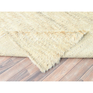 10'1"x14'1" Beige, Undyed Natural Wool Hand Knotted, Shaggy Moroccan Exotic Texture, Oriental Rug FWR495390