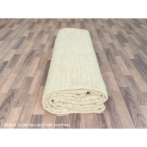 10'1"x14'1" Beige, Undyed Natural Wool Hand Knotted, Shaggy Moroccan Exotic Texture, Oriental Rug FWR495390