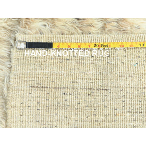 10'1"x14'1" Beige, Undyed Natural Wool Hand Knotted, Shaggy Moroccan Exotic Texture, Oriental Rug FWR495390