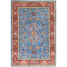 Load image into Gallery viewer, 3&#39;10&quot;x5&#39;10&quot; Denim Blue, Soft Wool Hand Knotted, Afghan Peshawar with All Over Serapi Heriz Design, Vegetable Dyes Dense Weave, Oriental Rug FWR495822