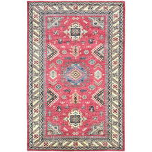 Load image into Gallery viewer, 6&#39;x9&#39;1&quot; Rouge Pink, Natural Dyes Densely Woven, Organic Wool Hand Knotted, Afghan Super Kazak with Large Medallion, Oriental Rug FWR495864