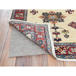 2'7"x8'6" Ivory, Dense Weave Extra Soft Wool, Hand Knotted Afghan Super Kazak Natural Dyes, Runner Oriental Rug FWR496398