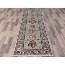Load image into Gallery viewer, 2&#39;7&quot;x8&#39;2&quot; Ash Gray, Afghan Super Kazak with Geometric Medallions, Natural Dyes Densely Woven, Natural Wool Hand Knotted, Runner Oriental Rug FWR496404