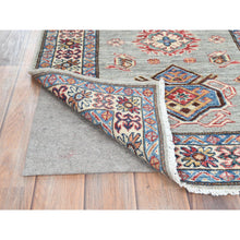 Load image into Gallery viewer, 2&#39;7&quot;x8&#39;2&quot; Ash Gray, Afghan Super Kazak with Geometric Medallions, Natural Dyes Densely Woven, Natural Wool Hand Knotted, Runner Oriental Rug FWR496404