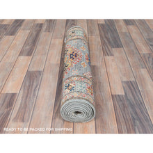 Load image into Gallery viewer, 2&#39;8&quot;x7&#39;8&quot; Goose Gray, Hand Knotted Afghan Super Kazak with Large Medallions, Natural Dyes Dense Weave, Organic Wool, Runner Oriental Rug FWR496410