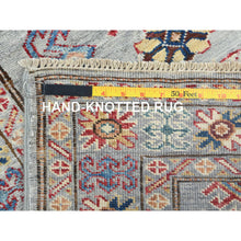 Load image into Gallery viewer, 2&#39;8&quot;x7&#39;8&quot; Goose Gray, Hand Knotted Afghan Super Kazak with Large Medallions, Natural Dyes Dense Weave, Organic Wool, Runner Oriental Rug FWR496410