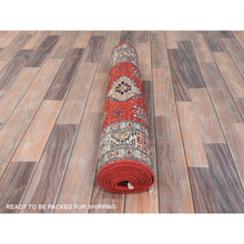Load image into Gallery viewer, 2&#39;7&quot;x9&#39;9&quot; Fire Brick, Afghan Super Kazak With Geometric Medallions, Natural Dyes, Densely Woven, Soft Wool, Hand Knotted, Runner Oriental Rug FWR496644