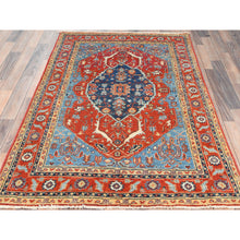 Load image into Gallery viewer, 4&#39;x5&#39;9&quot; Imperial Red, Afghan Peshawar with Large Medallion Heriz Design Natural Dyes, Pure Wool Hand Knotted, Oriental Rug FWR496956