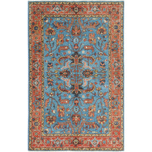 Load image into Gallery viewer, 4&#39;x5&#39;10&quot; Air Force Blue, Afghan Peshawar with All Over Heriz Design Vegetable Dyes, Natural Wool Hand Knotted, Oriental Rug FWR496968