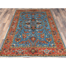 Load image into Gallery viewer, 4&#39;x5&#39;10&quot; Air Force Blue, Afghan Peshawar with All Over Heriz Design Vegetable Dyes, Natural Wool Hand Knotted, Oriental Rug FWR496968