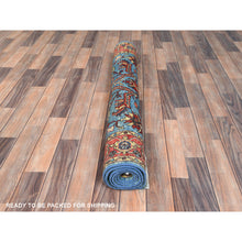 Load image into Gallery viewer, 4&#39;x5&#39;9&quot; Air Force Blue, Afghan Peshawar with All Over Heriz Design Vegetable Dyes, Natural Wool Hand Knotted, Oriental Rug FWR496980