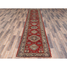 Load image into Gallery viewer, 2&#39;8&quot;x11&#39;6&quot; Fire Brick, Afghan Super Kazak With Geometric Medallions, Natural Dyes, Densely Woven, Natural Wool, Hand Knotted, Runner Oriental Rug FWR497400