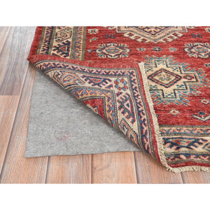 2'8"x11'6" Fire Brick, Afghan Super Kazak With Geometric Medallions, Natural Dyes, Densely Woven, Natural Wool, Hand Knotted, Runner Oriental Rug FWR497400