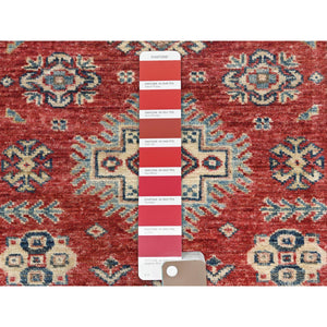 2'8"x11'6" Fire Brick, Afghan Super Kazak With Geometric Medallions, Natural Dyes, Densely Woven, Natural Wool, Hand Knotted, Runner Oriental Rug FWR497400